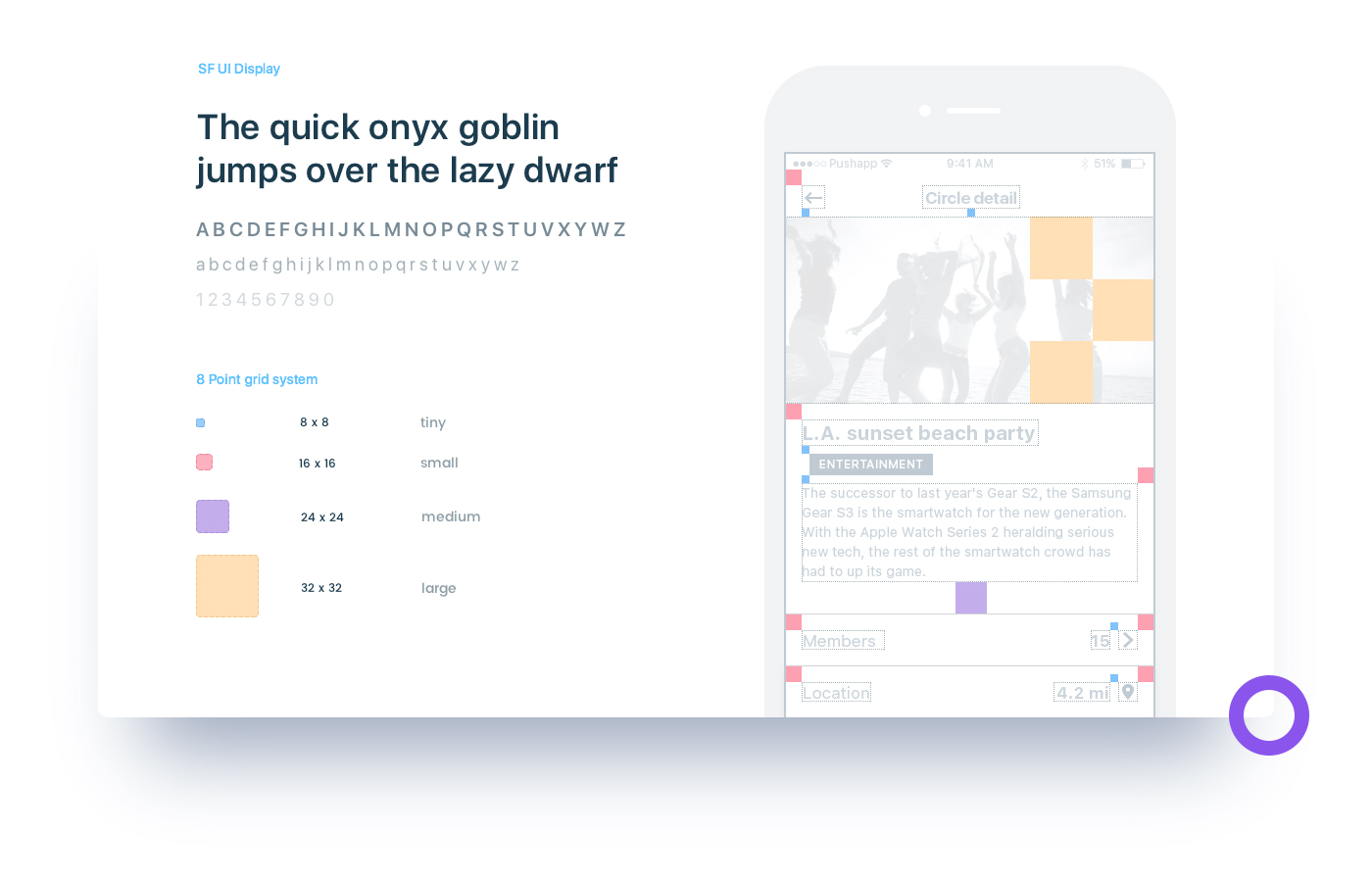 phone mockup, font and spacing used