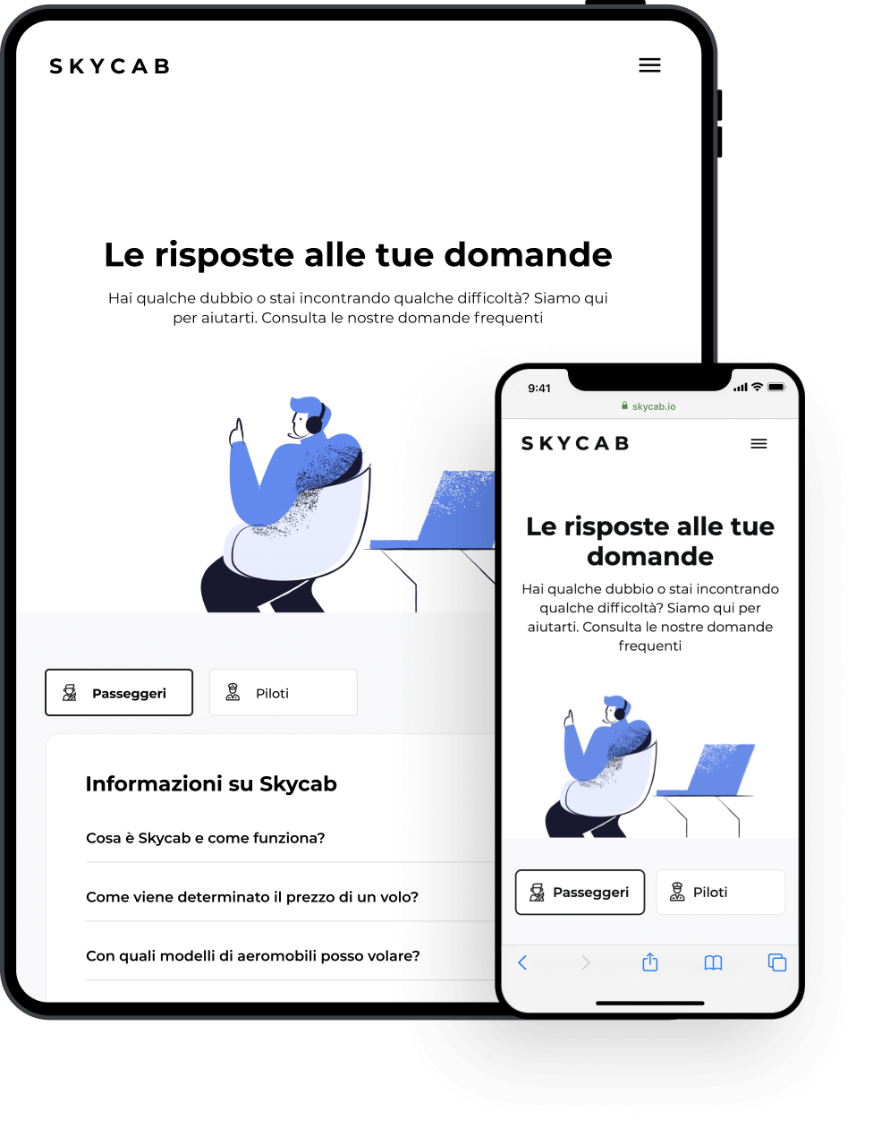 ipad and iphone mockup of skycab website